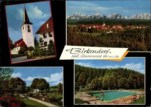 Ak Birkendorf im Schwarzwald Baden Württemberg, Kirche, Freibad, Blick auf den Ort