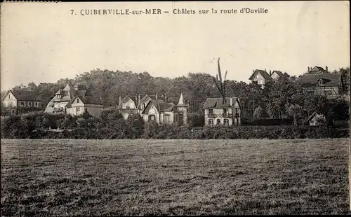 Ak Quiberville Seine-Maritime, Chalets sur la route d'Ouville