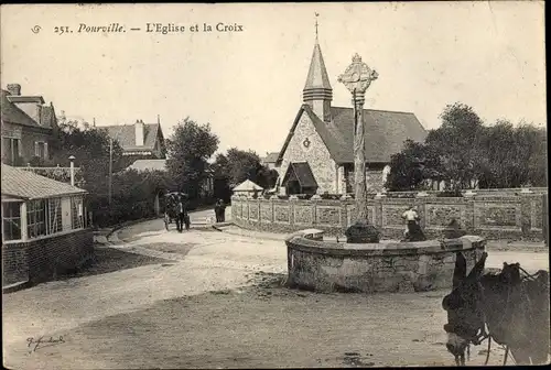 Ak Pourville Seine Maritime, L'Eglise et la Croix