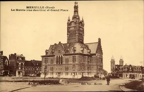 Ak Merville Nord, La Mairie et Grand Place
