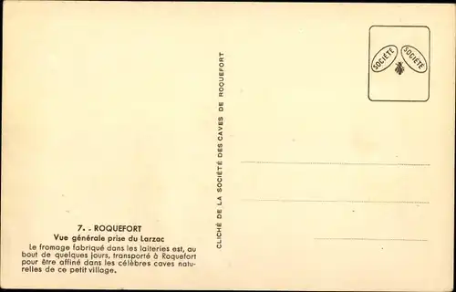 Ak Roquefort Aveyron, Vue generale prise du Larzac