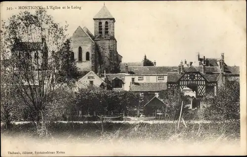 Ak Montigny sur Loing Seine et Marne, L'Eglise et le Loing