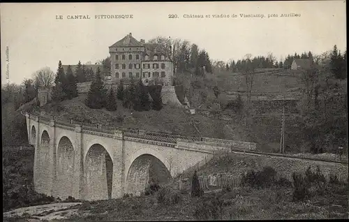 Ak Viescamp Cantal, Chateau et viaduc de Viescamp