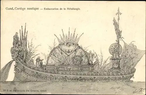 Litho Gand Gent Ostflandern, Embarcation de la Metallurgie, Cortege Nautique 18.06.1905