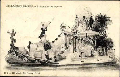Litho Gand Gent Ostflandern, Embarcation des Colonies, Cortege Nautique 18.06.1905