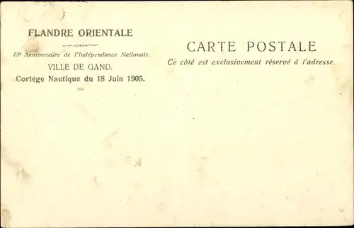 Litho Gand Gent Ostflandern, Embarcation des Colonies, Cortege Nautique 18.06.1905