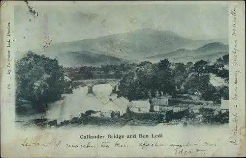 Mondschein Ak Callander Schottland, Callander Bridge, Ben Ledi