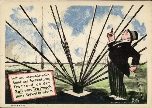 Künstler Ak Lüdke, E., Berlin Tempelhof, Seil- und Kabelwerke F. Troitzsch, Funkturm, Gewittersturm