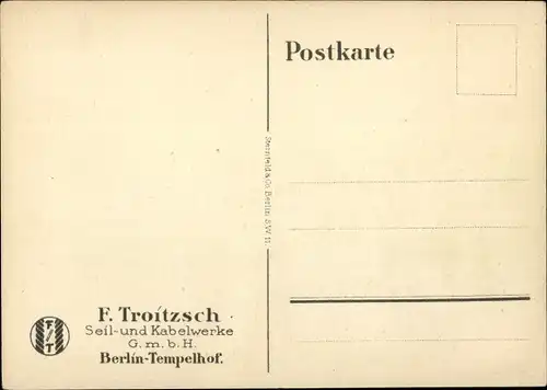 Künstler Ak Lüdke, E., Berlin Tempelhof, Seil- und Kabelwerke F. Troitzsch, Pferde, Treidelpfad