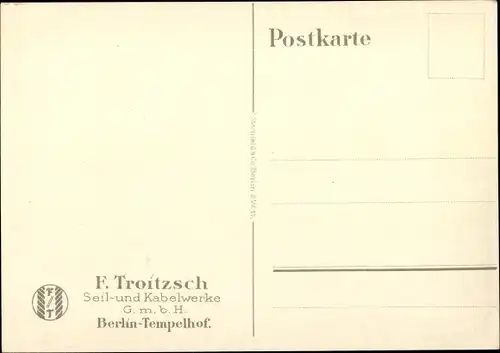 Künstler Ak Lüdke, E., Berlin Tempelhof, Seil- und Kabelwerke F. Troitzsch, Aufzug, Eisenbahn, Kabel