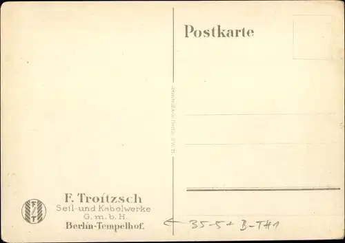 Künstler Ak Lüdke, E., Berlin Tempelhof, Seil- und Kabelwerke F. Troitzsch, Kran, Lokomotive