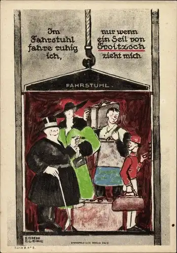 Künstler Ak Lüdke, E., Berlin Tempelhof, Seil- und Kabelwerke F. Troitzsch, Fahrstuhl