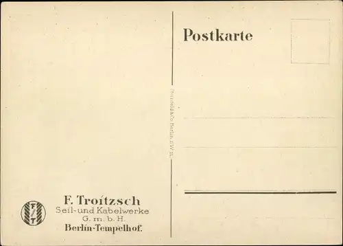 Künstler Ak Lüdke, E., Berlin Tempelhof, Seil- und Kabelwerke F. Troitzsch, Kran, Lokomotive