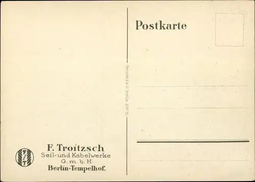 Künstler Ak Lüdke, E., Berlin Tempelhof, Seil- und Kabelwerke F. Troitzsch, Blitzableiter