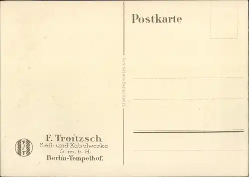 Künstler Ak Lüdke, E., Berlin Tempelhof, Seil- und Kabelwerke F. Troitzsch, Kabelrolle