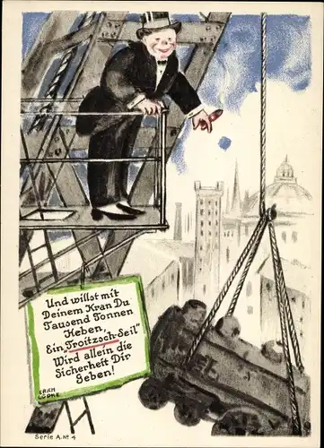 Künstler Ak Lüdke, E., Berlin Tempelhof, Seil- und Kabelwerke F. Troitzsch, Kran, Lokomotive