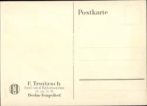 Künstler Ak Lüdke, E., Berlin Tempelhof, Seil- und Kabelwerke F. Troitzsch, Kran, Lokomotive