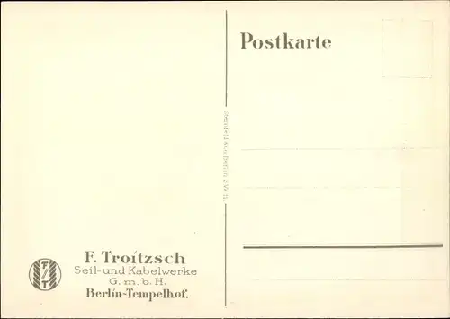 Künstler Ak Lüdke, E., Berlin Tempelhof, Seil- und Kabelwerke F. Troitzsch, Kran, Transmission