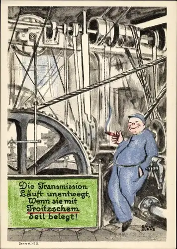 Künstler Ak Lüdke, E., Berlin Tempelhof, Seil- und Kabelwerke F. Troitzsch, Kran, Transmission