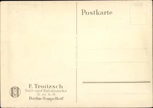 Künstler Ak Lüdke, E., Berlin Tempelhof, Seil- und Kabelwerke F. Troitzsch, Holzfäller