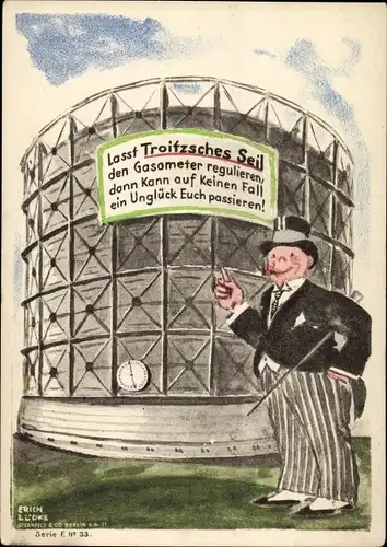 Künstler Ak Lüdke, E., Berlin Tempelhof, Seil- und Kabelwerke F. Troitzsch, Gasometer