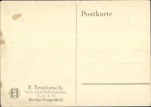 Künstler Ak Lüdke, E., Berlin Tempelhof, Seil- und Kabelwerke F. Troitzsch, Gasometer