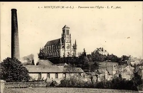 Ak Montjean Maine et Loire, Panorama vers l'eglise