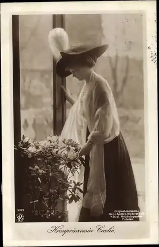 Ak Kronprinzessin Cecilie von Preußen, Portrait mit Hut