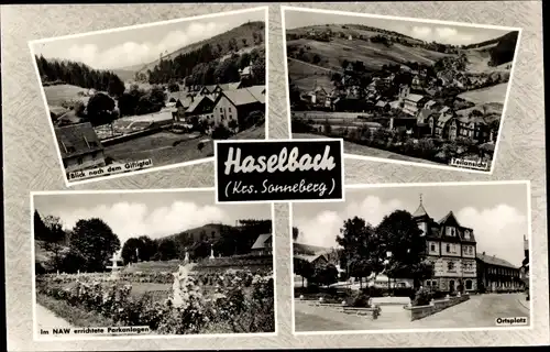 Ak Haselbach Sonneberg, Teilansicht, Parkanlage, Ortspartie, Talblick