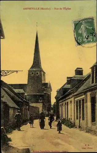 Ak Amfreville Calvados, Rue de l'Église