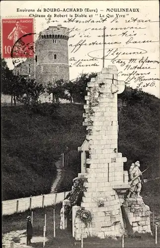 Ak Moulineaux Seine Maritime, Chateau e Robert le Diable et le Qui Vive, Monument