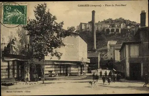 Ak Camares Aveyron, Place du Pont Neuf
