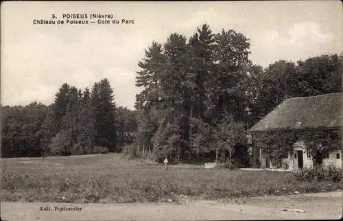 Ak Poiseux Nièvre, Le Chateau, Coin du Parc