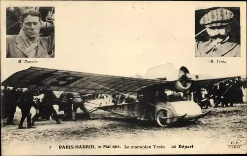 Ak Paris Madrid 1911, Le monoplan Train au Depart