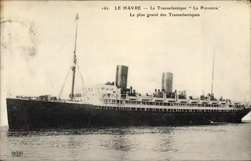 Ak CGT Dampfer La Provence, Compagnie Générale Transatlantique, French Line