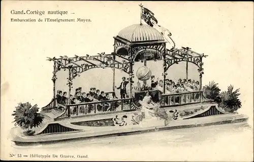 Litho Gand Gent Ostflandern, Embarcation de l'Enseignement Moyen, Cortege Nautique 18.06.1905