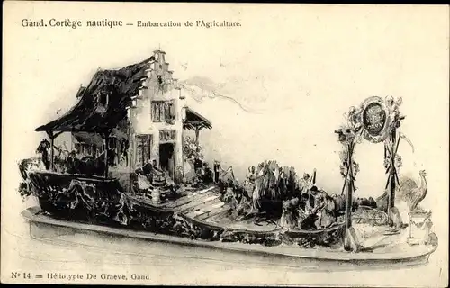 Litho Gand Gent Ostflandern, Embarcation de l'Agriculture, Cortege Nautique 18.06.1905