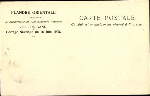 Litho Gand Gent Ostflandern, Embarcation de l'Agriculture, Cortege Nautique 18.06.1905