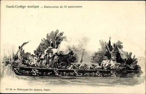 Litho Gand Gent Ostflandern, Embarcation du 75e Anniversaire, Cortege Nautique 18.06.1905