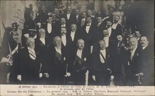 Ak Groupe des six Presidens, Reception a l'Hotel de Ville de Paris, 18 fevrier 1913