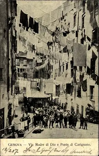 Ak Genova Genua Liguria, Via Madre de Dio e Ponte di Carignano