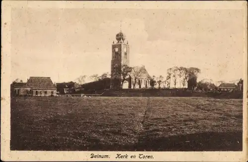 Ak Deinum Friesland, Kerk en Toren