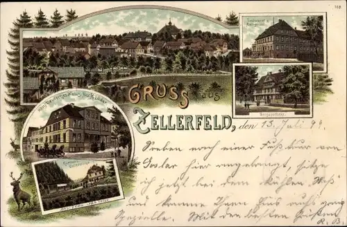 Litho Clausthal Zellerfeld Oberharz, Total, Landratsamt, Amtsgericht, Hotel Deutsches Haus, Kurhaus