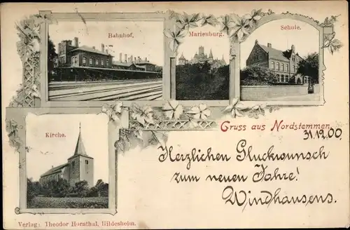 Ak Nordstemmen Hildesheim Niedersachsen, Bahnhof, Marienburg, Schule, Kirche