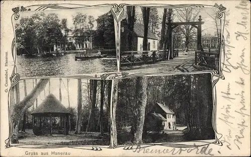 Ak Hanerau Hademarschen in Holstein, Brücke, Pavillon, Haus, Bootspartie
