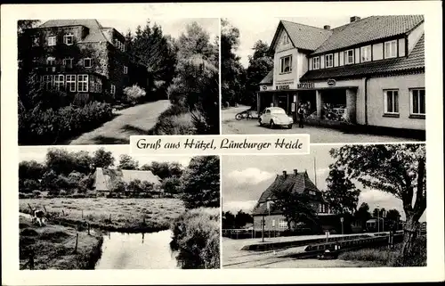 Ak Hützel Bispingen Lüneburger Heide, Bäckerei W. Ehlers, Bahnhof, Ortspartie