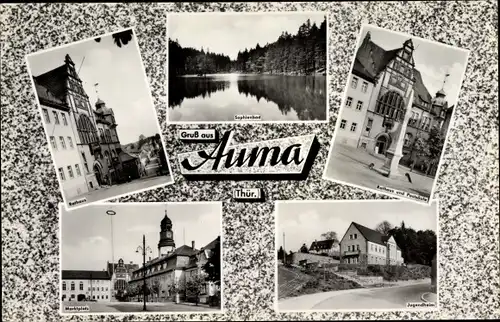 Ak Auma Weidatal in Thüringen, Rathaus, Sophienbad, Jugendheim, Marktplatz