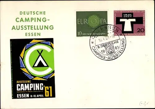 Ak Essen im Ruhrgebiet, Deutsche Camping Ausstellung 1961, Sonderstempel