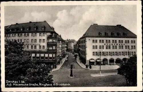 Ak Zwickau in Sachsen, Äußere Plauensche Straße, Ringhaus, Stadtbank