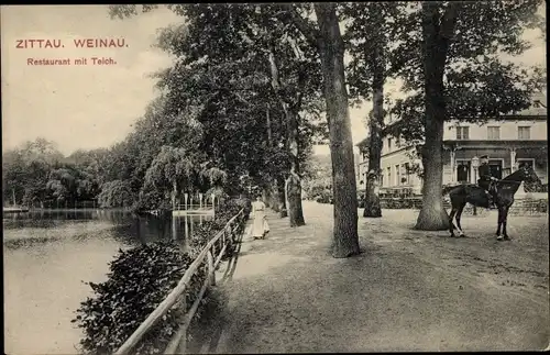 Ak Zittau in Sachsen, Weinau Restaurant mit Teich